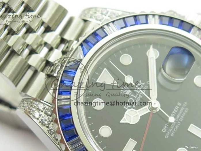Jubilee Bezel Best II Blue Diamonds GMF Red SA3285 CHS Steel 904L Black On Dial V3 GMT-Master Bracelet Edition 0401